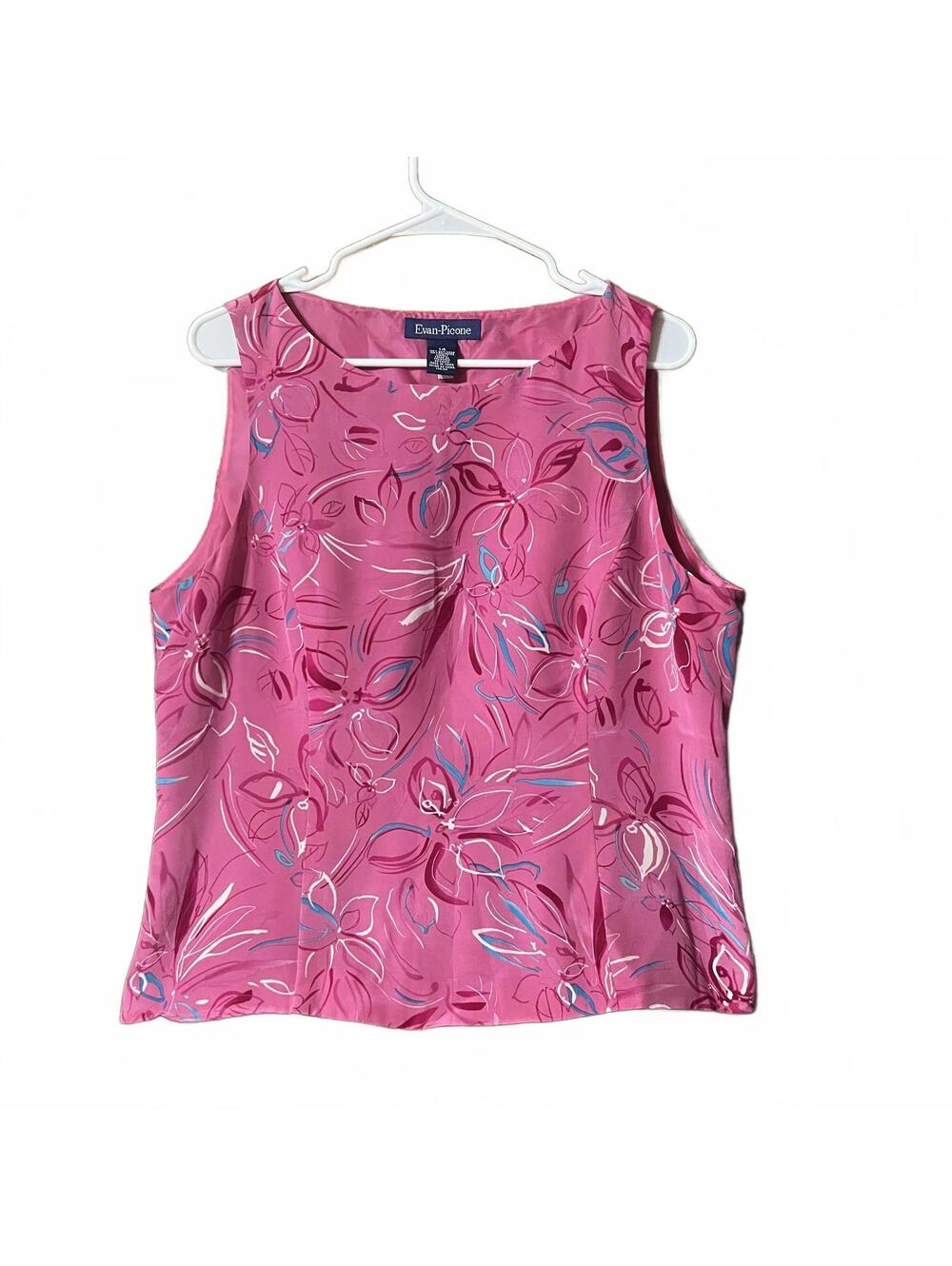 Evan-Picone Pink Floral Sleeveless Blouse - 14